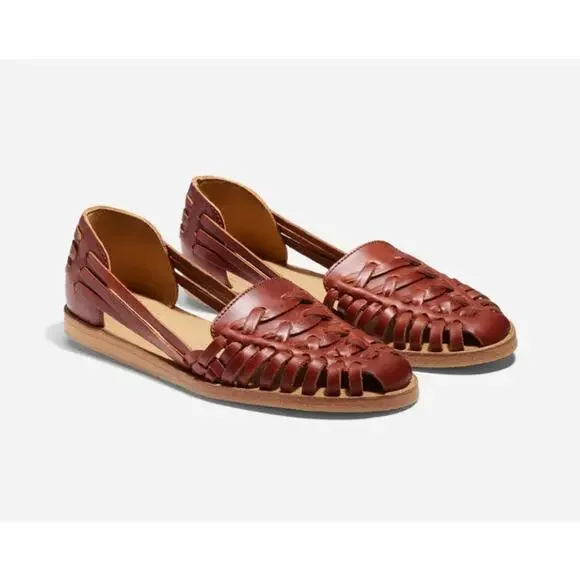 NEW NISOLO Genuine Leather Brown Huarache Sandal/ Flats Women's sz 9 rubber sole - Picture 1 of 9